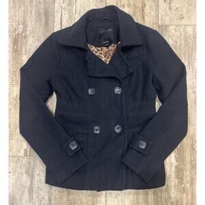 Therapy by Lane Bryant Black Wool Blend Peacoat Leopard Lined Women’s Small